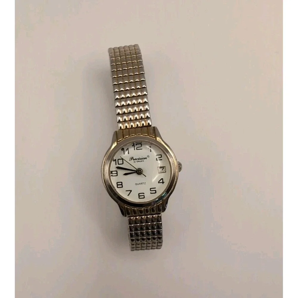 PRECISION Wristwatch GP435L‎ DATE washed gold-tone STEEL FLEXBAND New battery